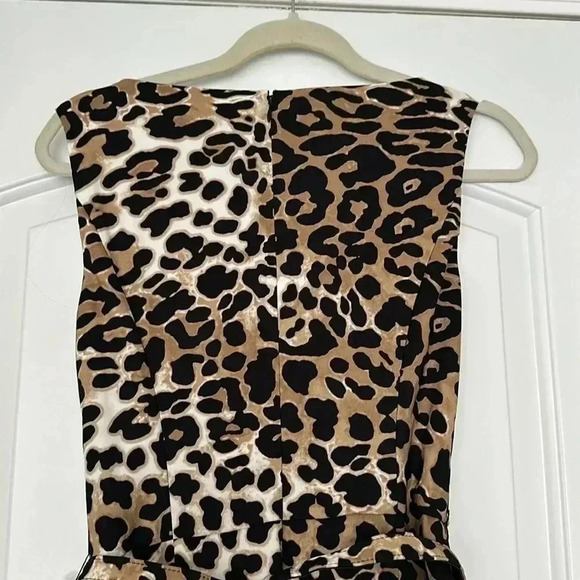 Cache Leopard Animal Print Rushed Sleeveless Sheath Dress Belted Sz 2 - Picture 7 of 9